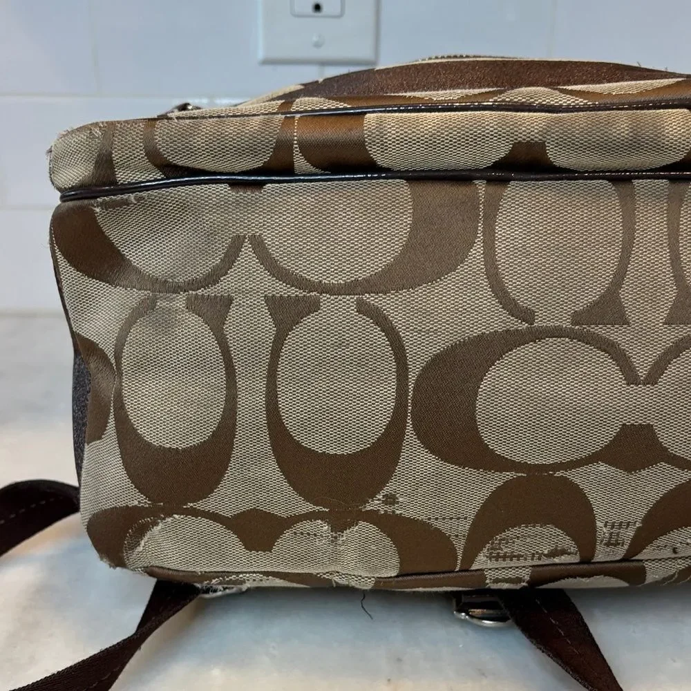 Coach Backpack Purse Vintage Jacquard Signature Logo Stripe Large Backpack - HTF